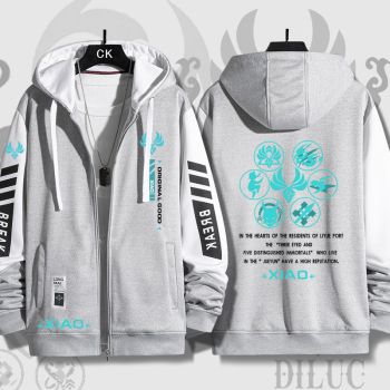 Leisure Genshin Impact Xiao Game Grey Zip-Up Hoodie