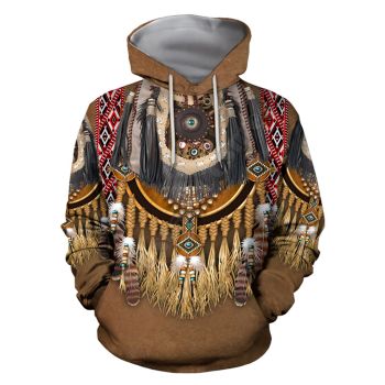 Elegance Brown Feather Pattern Indians Hoodie