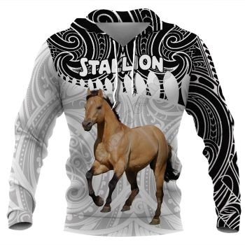 Gorgeous Black White Horse Pattern Animals Hoodie