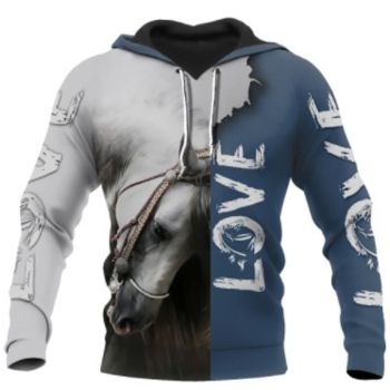 Pretty Blue White Horse Pattern Animals Hoodie