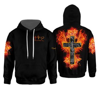  Vintage  And Loose Black Crosses Rose Pattern Jesus Hoodie