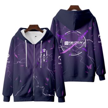 Simple Genshin Impact Raiden Shogun Anime Pink Red Zip-Up Hoodie