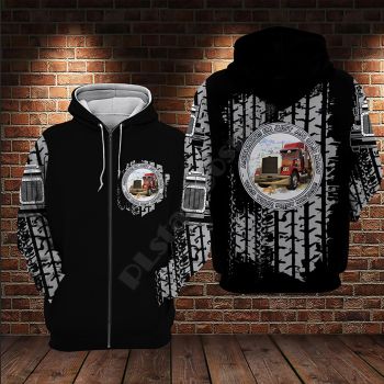  Loose Black Truck Pattern Car Zip-Up Hoodie