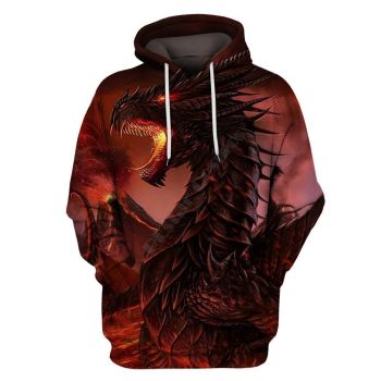 Loose And Gorgeous Red Dragon Pattern Animals Hoodie