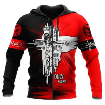  Popular And Vintage Red Crosses Pattern Jesus Zip-Up Hoodie