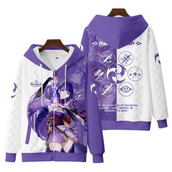 Cute Genshin Impact Raiden Shogun Anime Zip-Up Hoodie