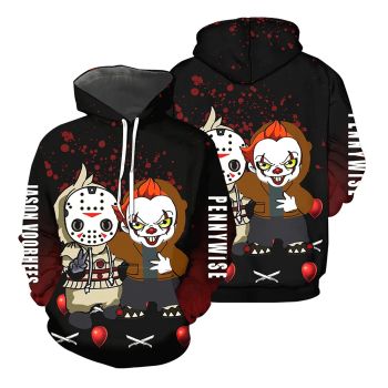  Classical  Black Horror Ghost Baby Pattern Halloween Hoodie