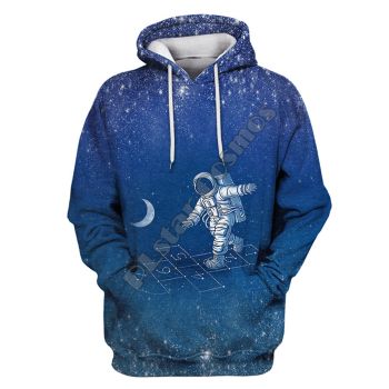 Vintage  Blue Moon Pattern Astronauts Hoodie