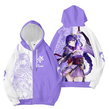 Elegant Genshin Impact Raiden Shogun Anime Zip-Up Hoodie