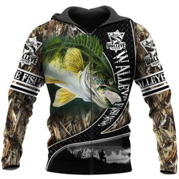 Pretty Black Yellow Fish Pattern Animals Zip-Up Hoodie