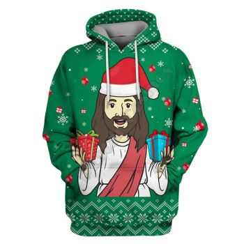  Fashion Green Santa Claus Pattern Christmas Hoodie