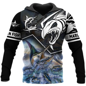 Gorgeous Black Fish Pattern Animals Zip-Up Hoodie