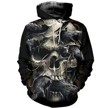 Vintage  Black Skull Pattern Halloween Hoodie
