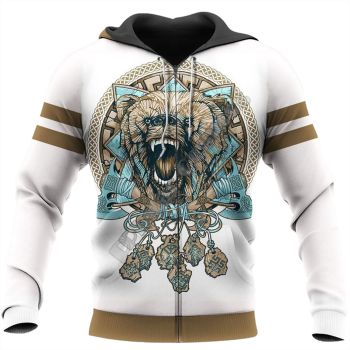 Fashion White Wolf Pattern Tattoos Hoodie