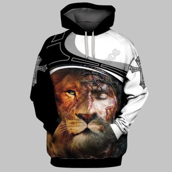 Loose Black White Lion Pattern Animals Hoodie