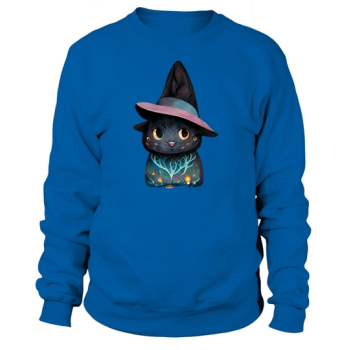 Cute Happy Halloween Black Cat Wearing Witch Hat Sweatshirt