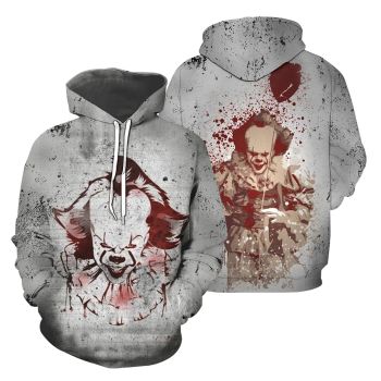  Vintage  Grey Red Horror Characters  Pattern Halloween Hoodie