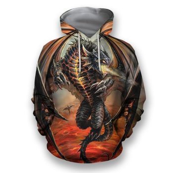 Fashion Orange Dragon Pattern Animals Hoodie