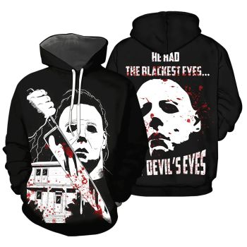  Precious Black Scary Houses Pattern Halloween Hoodie