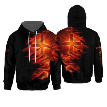  Cute Black Orange Crosses Pattern Jesus Hoodie