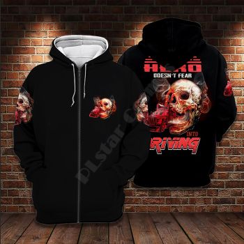  Popular And Vintage Black Red Truck Skull Pattern Car Zip-Up Hoodie