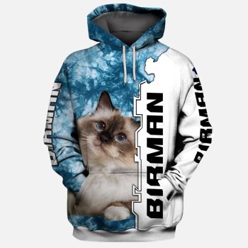 Precious And Cute Blue White Cat Pattern Animals Hoodie