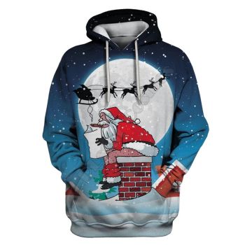  Cute Blue Santa Claus Deer Pattern Christmas Hoodie
