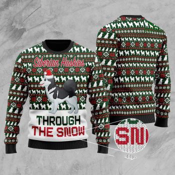 Siberian Huskies Through The Snow Christmas Ugly Sweater