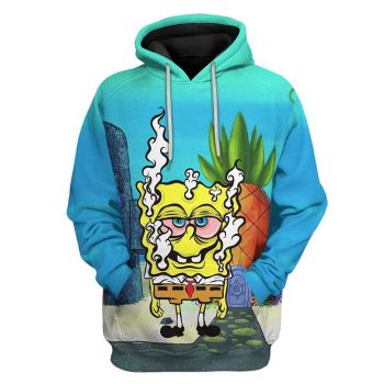 Loose Blue Spongebob Pattern Cartoon Hoodie