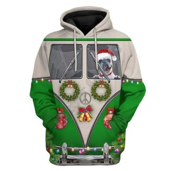  Cute And Loose Green Brown Car Dog Pattern Christmas Hoodie