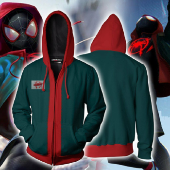 Spider: Into the Spider-Verse Hoodie &#8211; Miles Morales Zip Up Hoodie