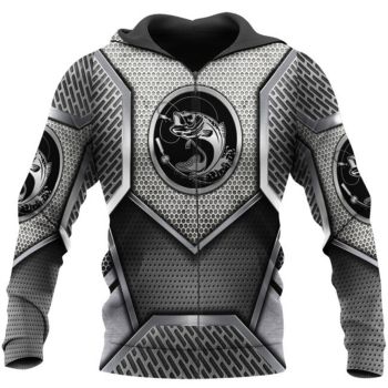 Vintage  Black Fish Pattern Animals Zip-Up Hoodie