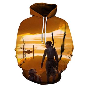 Star Wars Hoodies &#8211; Rey and BB8 Jakku 3D Print Yellow Hooded Jumper with Pocket