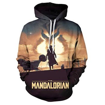 Star Wars Hoodies &#8211; Star Wars the Mandalorian 3D Print Beige Hooded Jumper with Pocket