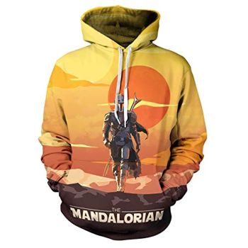 Star Wars Hoodies &#8211; Star Wars the Mandalorian Yellow 3D Print Hooded Jumper with Pocket