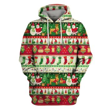  Cute Colorful Sonw Christmas Hat Deer Tree Pattern Christmas Hoodie