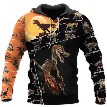 Oversize Black Orange Dinosaurs Pattern Animals Hoodie