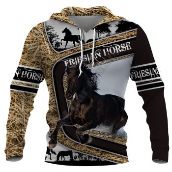 Oversize Black White Horse Pattern Animals Hoodie