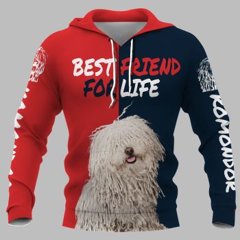 Loose And Fashion Red Blue Dog Pattern Animals Hoodie