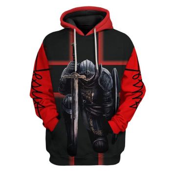 Vintage  And Loose Black Red Sword Pattern Armor Hoodie