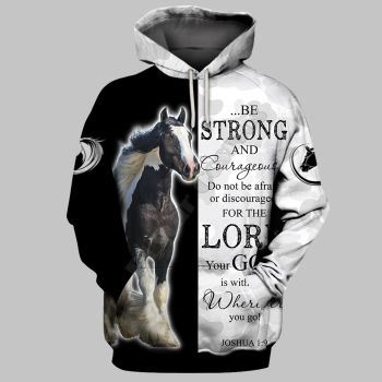 Loose Blue White Horse Pattern Animals Hoodie