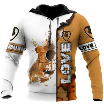 Fashion And Gorgeous White Brown Guitar Pattern Music Hoodie