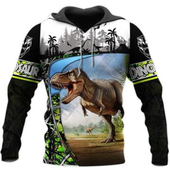 Loose Black Dinosaurs Pattern Animals Hoodie