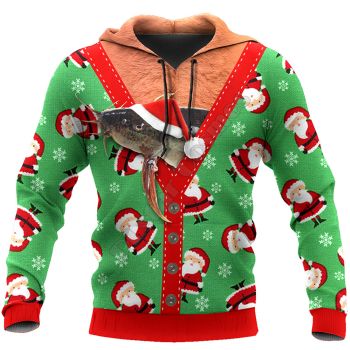 Precious And Cute Green Fish Santa Claus Pattern Christmas Hoodie