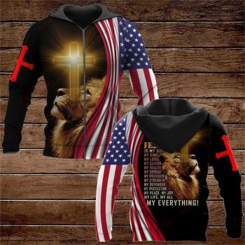  Classical  Colorful Crosses Lion Pattern Jesus Zip-Up Hoodie