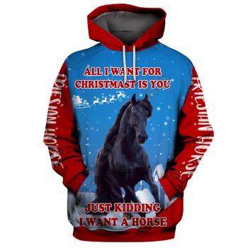 Loose Blue Horse Pattern Animals Hoodie