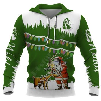 Precious Green Santa Claus Deer Pattern Christmas Hoodie