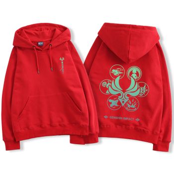 College Style Genshin Impact Anime Zhongli Coffee Red Hoodie