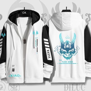White Personality Genshin Impact Xiao Game Zip-Up Hoodie
