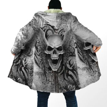 Vintage  Grey Skull Pattern Halloween Zip-Up Hoodie